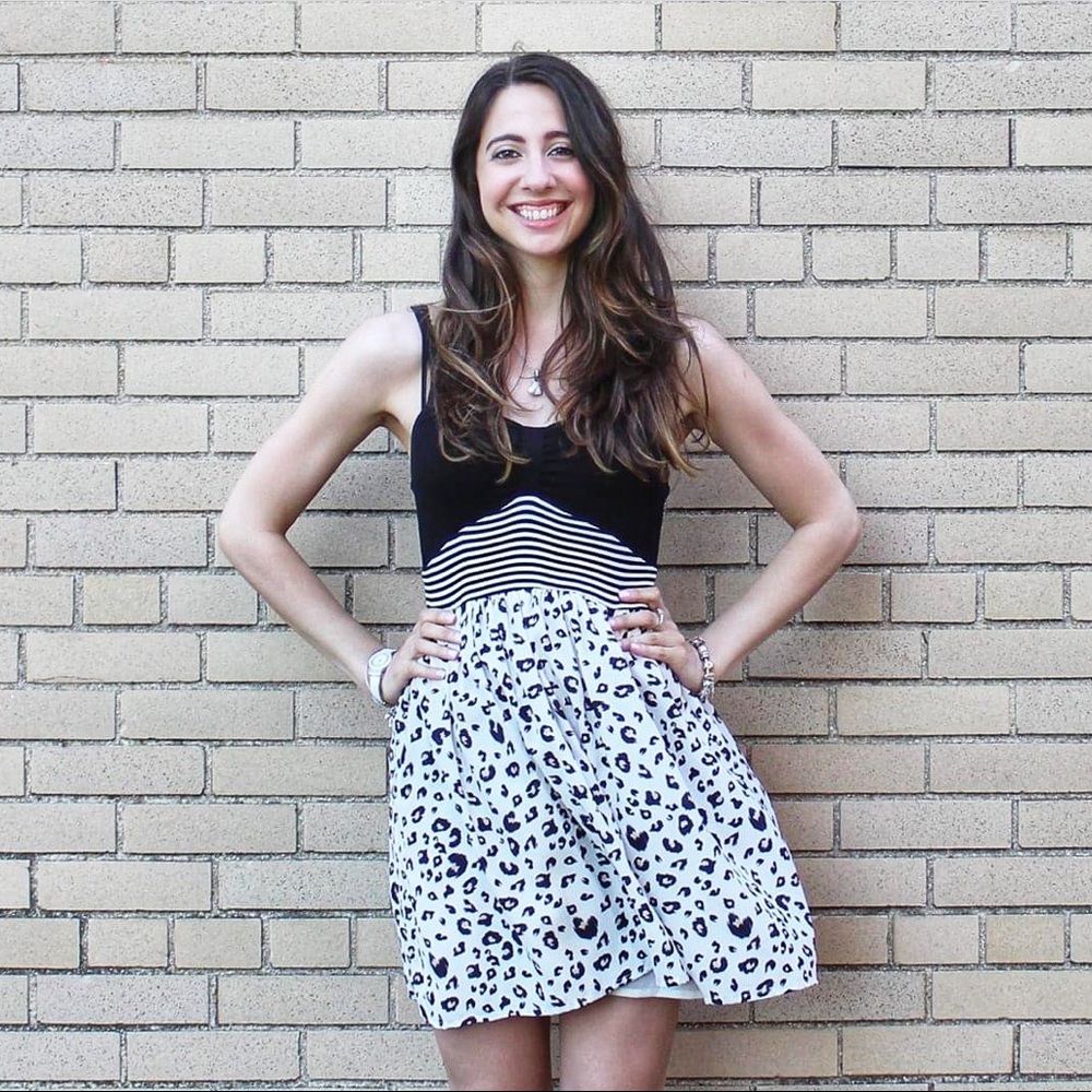 Black & White Striped Leopard Print Dress